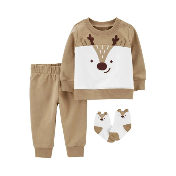 Carter's Bebek 3'lü Alt Üst Set Kahverengi Geyik Desenli