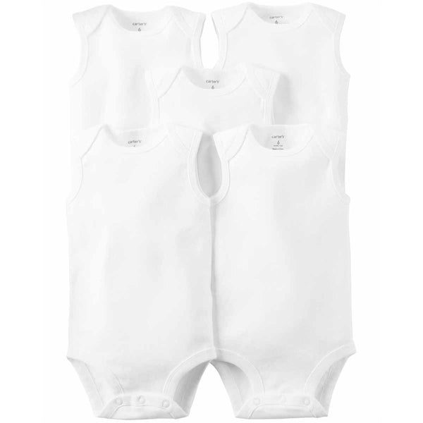 Carter's Bebek 5'li Beyaz Body SL Askılı - Kolsuz Beyaz