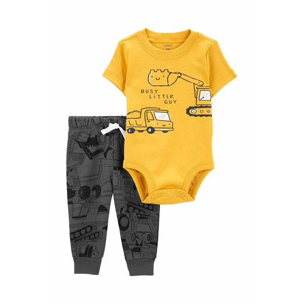 Carter's Erkek Bebek 2'li Body Pantolon Set - Sarı/Gri İş makinası baskılı