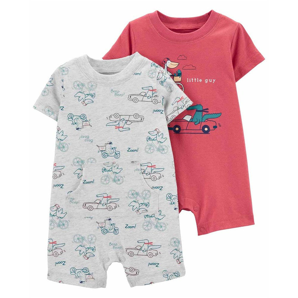 Carter's Erkek Bebek 2'li Kısa Tulum Set Gri Pelikan Timsah Desenli - Gri Pelikan, Timsah Desenli