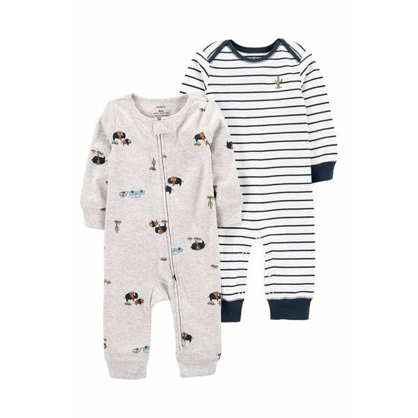 Carter's Erkek Bebek 2li Tulum - Gri/Beyaz hayvan baskılı