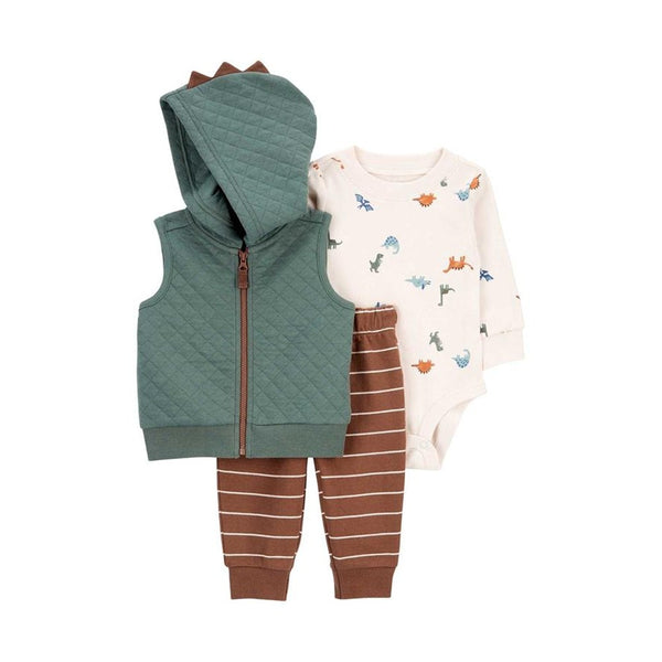 Carter's Erkek Bebek 3'lü Yelek Set - Yeşil Dinazor baskılı