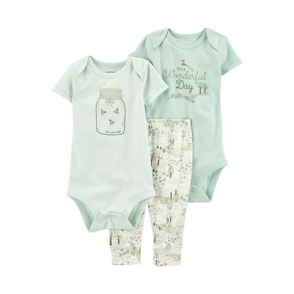 Carter's Erkek Bebek Body Pantolon Set - Mavi Doğa baskılı