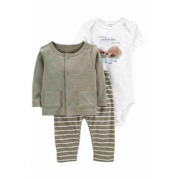 Carter's Erkek Bebek Hırkalı Set - Haki, Beyaz doğa baskılı