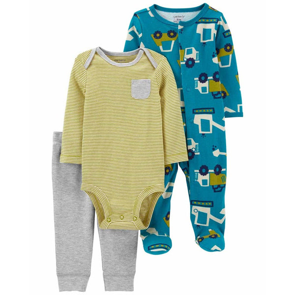 Carter's Erkek Bebek Tulum Body Pantolon 3 lü Set Kepçe Baskılı