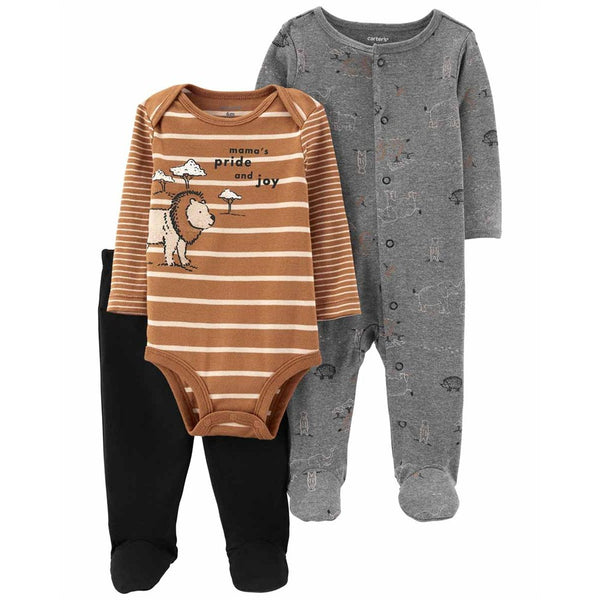 Carter's Erkek Bebek Tulum Body Pantolon 3 lü Set Gri, Aslanlı