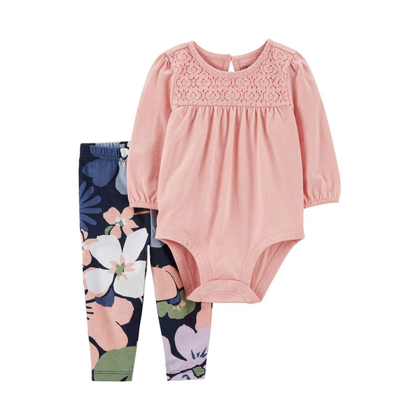 Carter's Kız Bebek 2'li Alt Üst Set Pembe Çiçek Desenli - Pembe Çiçekli