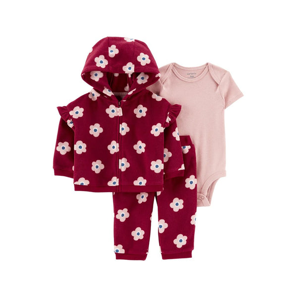 Carter's Kız Bebek 3'lü Hırkalı Set Bordo Papatya Desenli