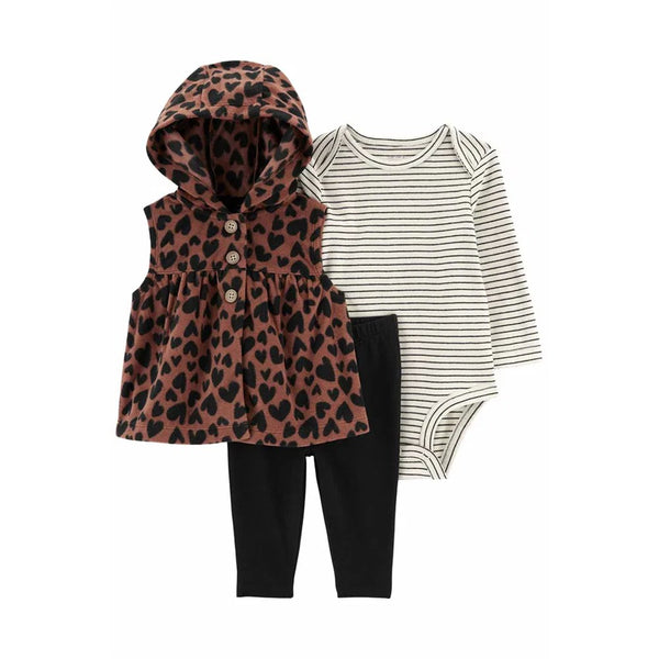 Carter's Kız Bebek 3'lü Yelek Set Kahverengi Leopar Desenli