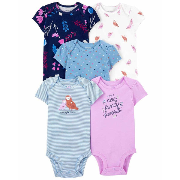 Carter's Kız Bebek 5'li Body Set Mavi Baykuşlu, Çiçekli