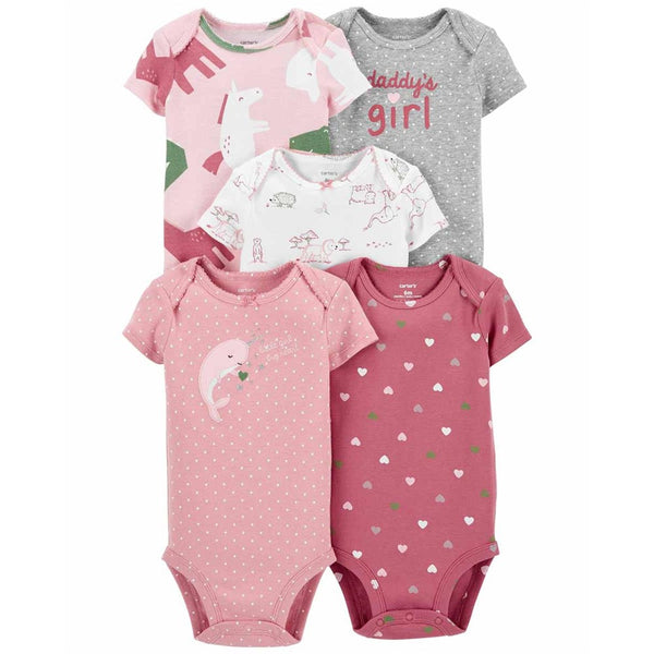 Carter's Kız Bebek 5'li Body Set Pembe Kalpli, Hayvanlar
