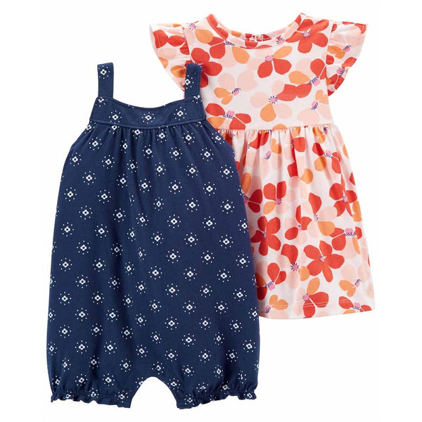 Carter's Kız Bebek Elbise Tulum 2'li Set Lacivert, Beyaz Papatyalı