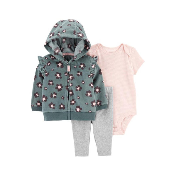 Carter's Kız Bebek Hırkalı Set - Yeşil/Pembe Çiçekli