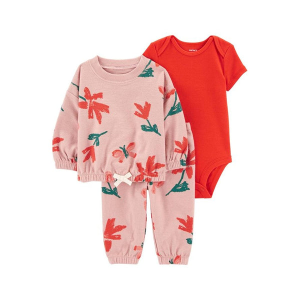 Carter's Kız Bebek Hırkalı Set - Pembe/Turuncu Çiçekli
