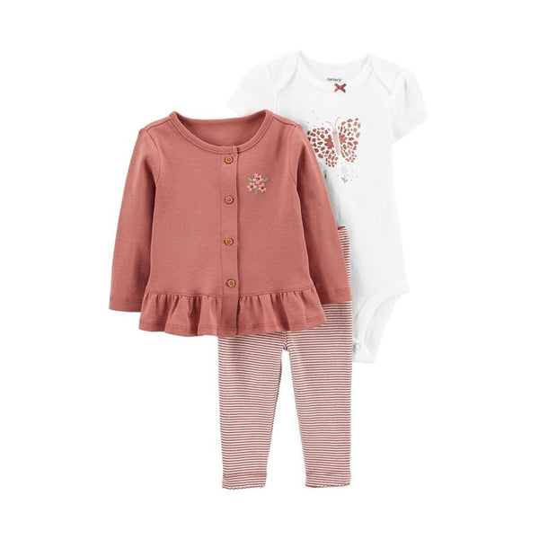 Carter's Kız Bebek Hırkalı Set - Pembe/Beyaz Kelebekli