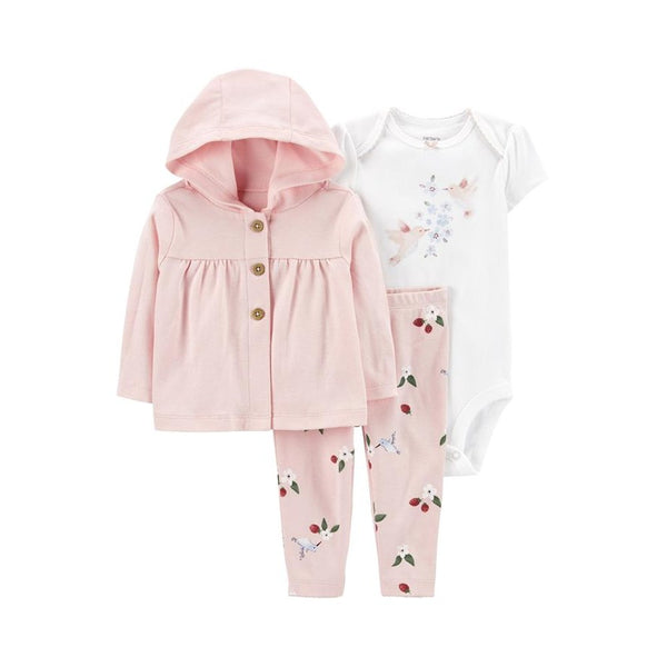 Carter's Kız Bebek Hırkalı Set - Pembe/Beyaz Kuşlu