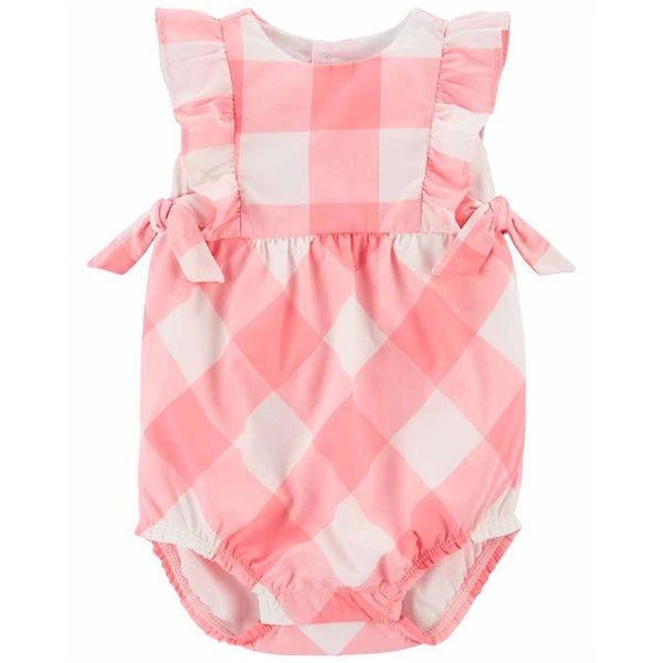 Carter's Kız Bebek Kısa Tulum Pembe Beyaz Ekoseli