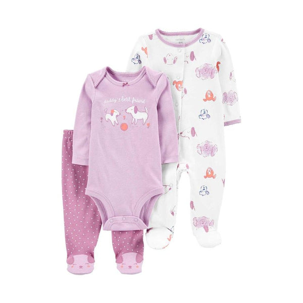 Carter's Kız Bebek Tulum Body Pantolon Set - Mor Köpek baskılı