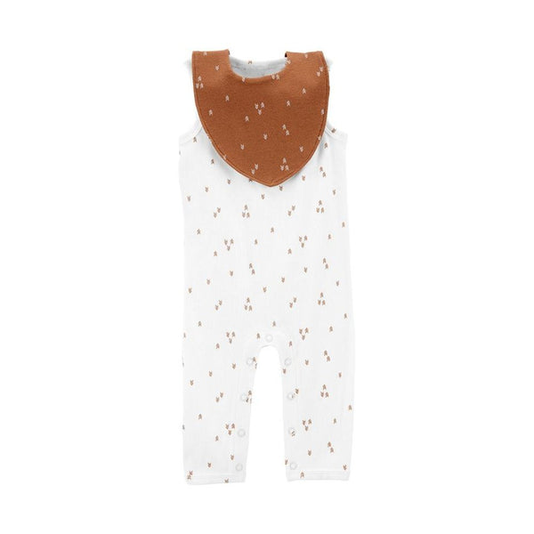 Carter's Layette Bebek 2'li Tulum Şapka Set Beyaz, Kahverengi Önlüklü