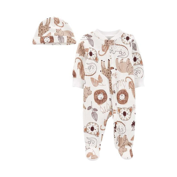 Carter's Layette Bebek 2'li Tulum Şapka Set Beyaz Aslan, Zürafalı - Beyaz, Aslan, Zürafalı