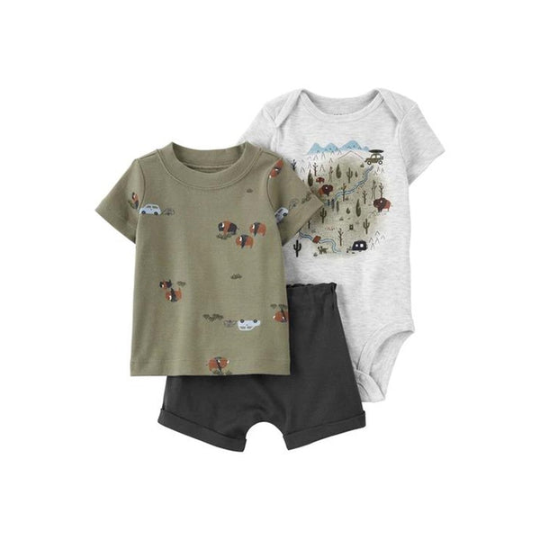 Carter's Layette Erkek Bebek 3'lü Alt Üst Set Beyaz, Haki Doğa - Beyaz, Haki doğa
