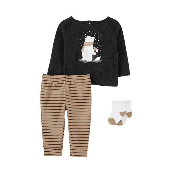 Carter's Layette Erkek Bebek 3'lü Alt Üst Set Gri Ayıcıklı, Penguenli - Gri ayıcıklı,penguenli