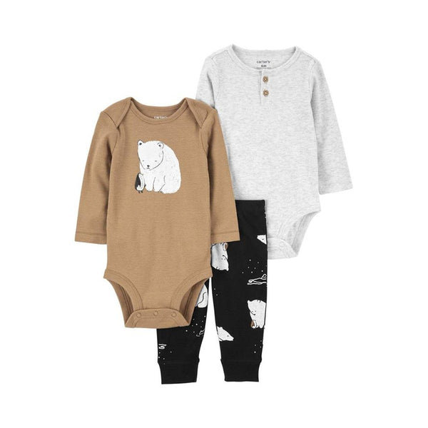 Carter's Layette Erkek Bebek 3'lü Alt Üst Set Kahverengi Ayıcıklı, Penguenli - Kahverengi ayıcıklı, penguenli