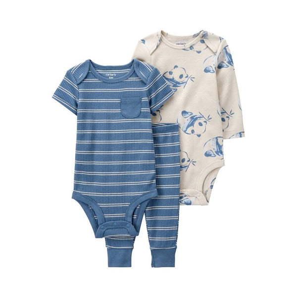 Carter's Layette Erkek Bebek 3'lü Alt Üst Set Mavi Panda Desenli - Mavi Ayıcıklı