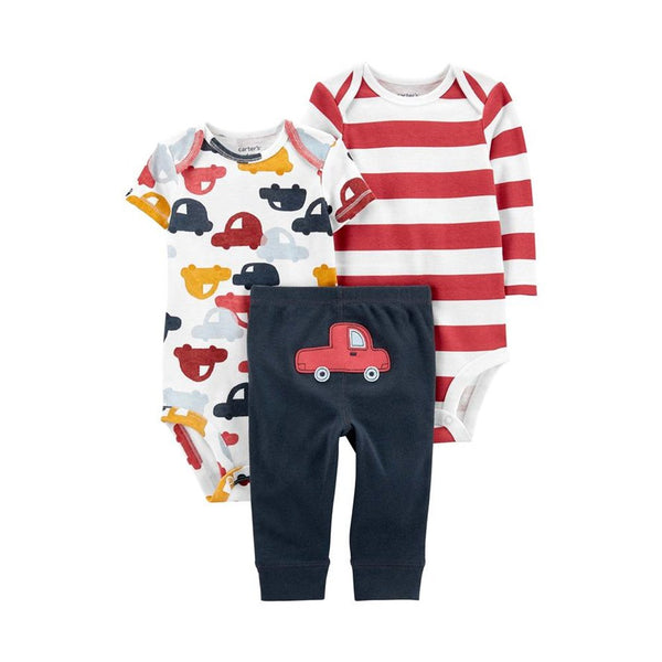 Carter's Layette Erkek Bebek 3'lü Body Pantolon Set - Beyaz araba desenli