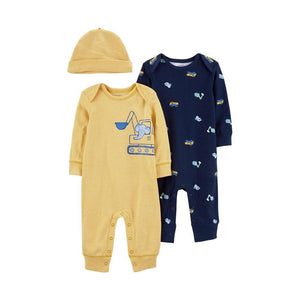Carter's Layette Erkek Bebek 3'lü Body Set - Lacivert/Sarı İş makinası