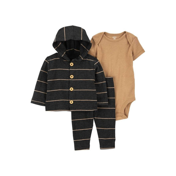 Carter's Layette Erkek Bebek 3'lü Hırkalı Set Kahverengi, Siyah Çizgili - Kahverengi Siyah çizgili