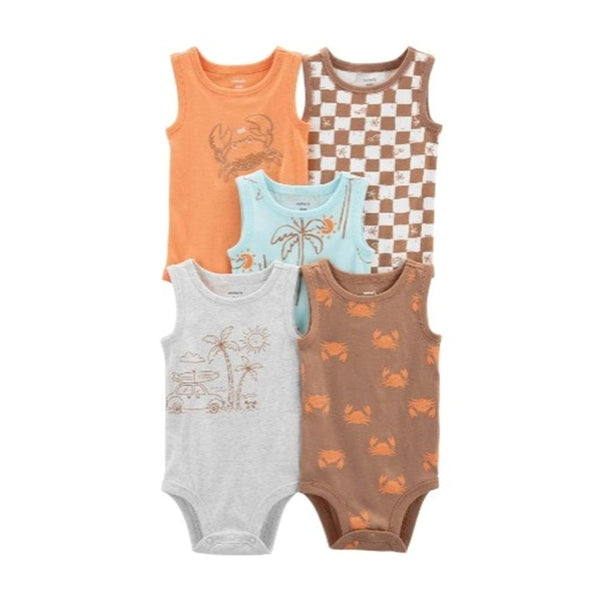 Carter's Layette Erkek Bebek 5'li Body Set Kolsuz Çok Renkli