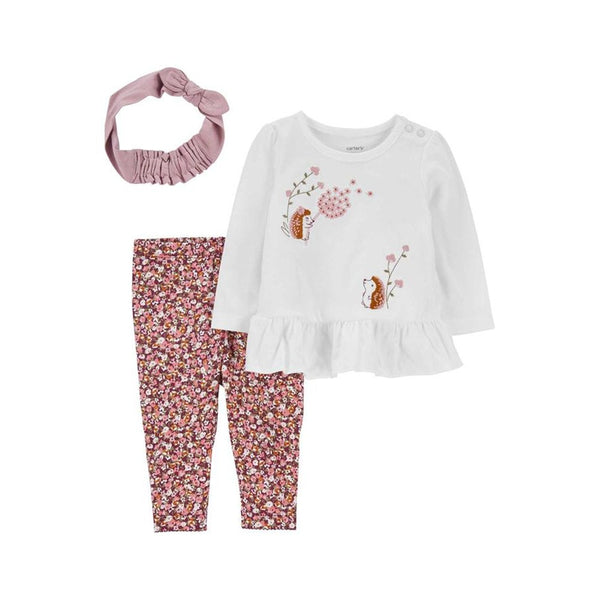 Carter's Layette Kız Bebek 3'lü Alt Üst Set Beyaz, Mor Çiçekli - Beyaz, Mor çiçekli
