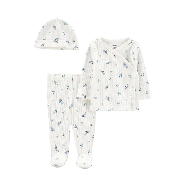 Carter's Layette Kız Bebek 3'lü Alt Üst Set - Beyaz Çiçekli