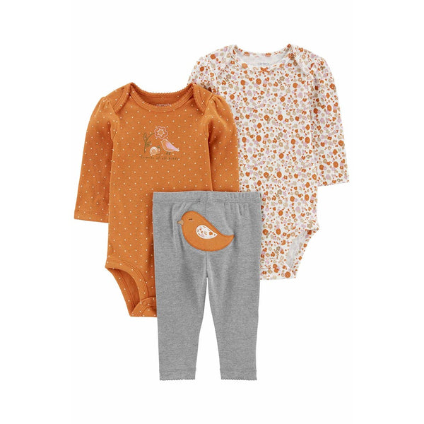 Carter's Layette Kız Bebek 3'lü Alt Üst Set Gri Kuş Desenli