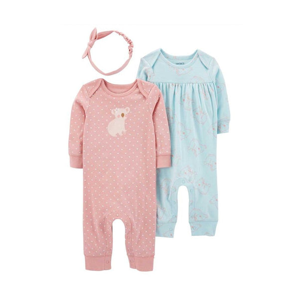 Carter's Layette Kız Bebek 3'lü Body Set - Mavi/Pembe Koala baskılı