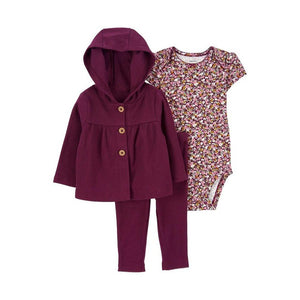 Carter's Layette Kız Bebek 3'lü Hırkalı Set Mor Çiçekli