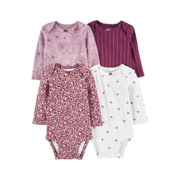 Carter's Layette Kız Bebek 4'lü Body Set Beyaz, Pembe Çiçekli - Beyaz, Pembe çiçekli