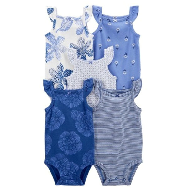 Carter's Layette Kız Bebek 5'li Body Set Mavi Baskılı