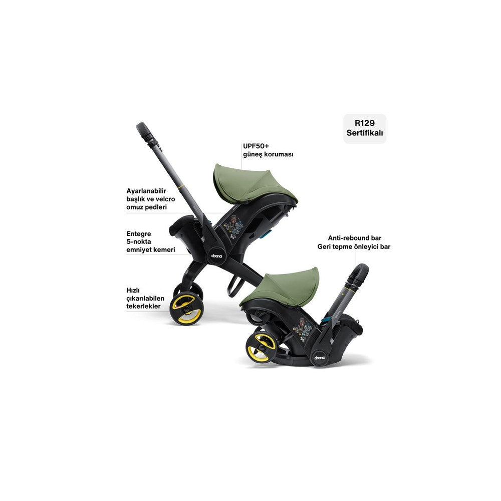 Doona i Bebek Arabasına Dönüşen i-Size Ana Kucağı Oto Koltuğu Isofix Baza Hediyeli - Desert Green