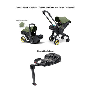 Doona i Bebek Arabasına Dönüşen i-Size Ana Kucağı Oto Koltuğu Isofix Baza Hediyeli - Desert Green
