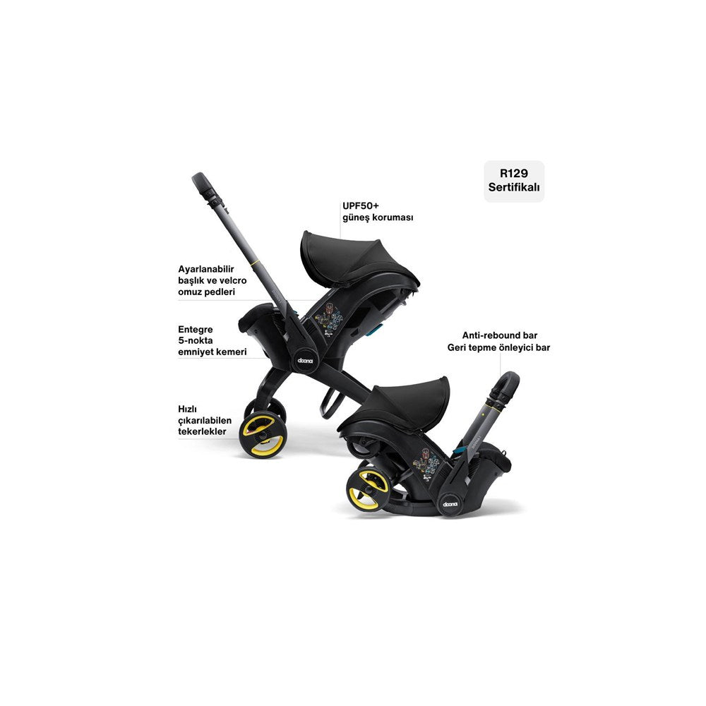 Doona i Bebek Arabasına Dönüşen i-Size Ana Kucağı Oto Koltuğu Isofix Baza Hediyeli - Nitro Black