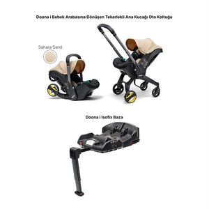 Doona i Bebek Arabasına Dönüşen i-Size Ana Kucağı Oto Koltuğu Isofix Baza Hediyeli - Sahara Sand