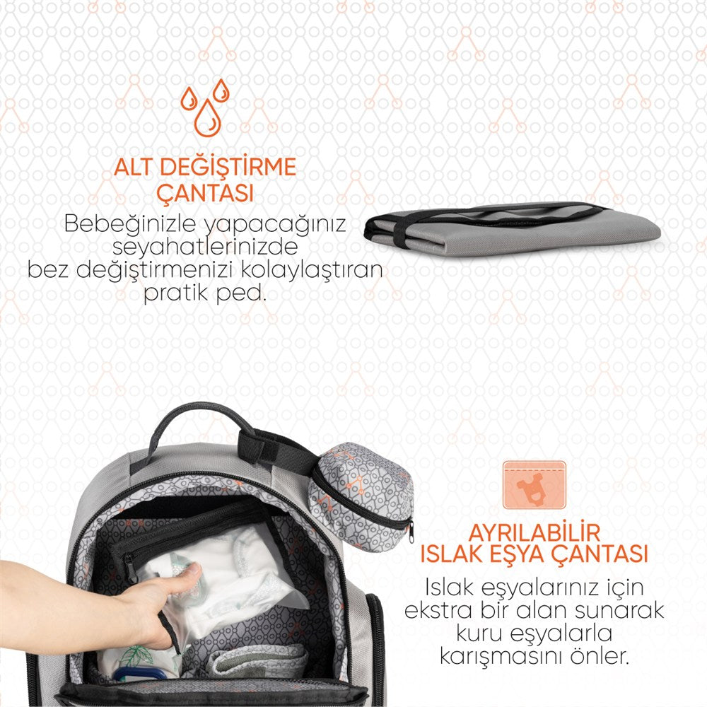 Gezenbebe Çok Fonksiyonlu Kişiselleştirilebilir Bebekli Aile Bebek Bakım Sırt Çantası Grey