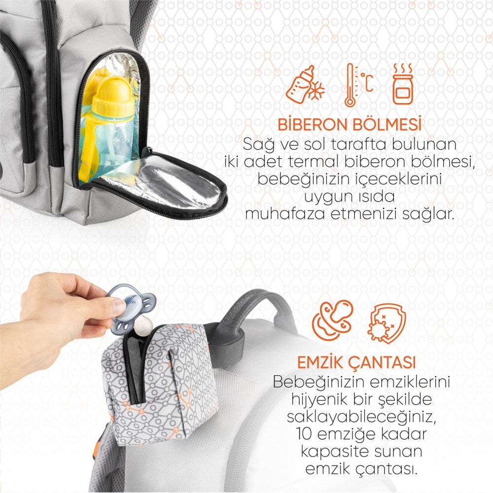 Gezenbebe Çok Fonksiyonlu Kişiselleştirilebilir Bebekli Aile Bebek Bakım Sırt Çantası Grey