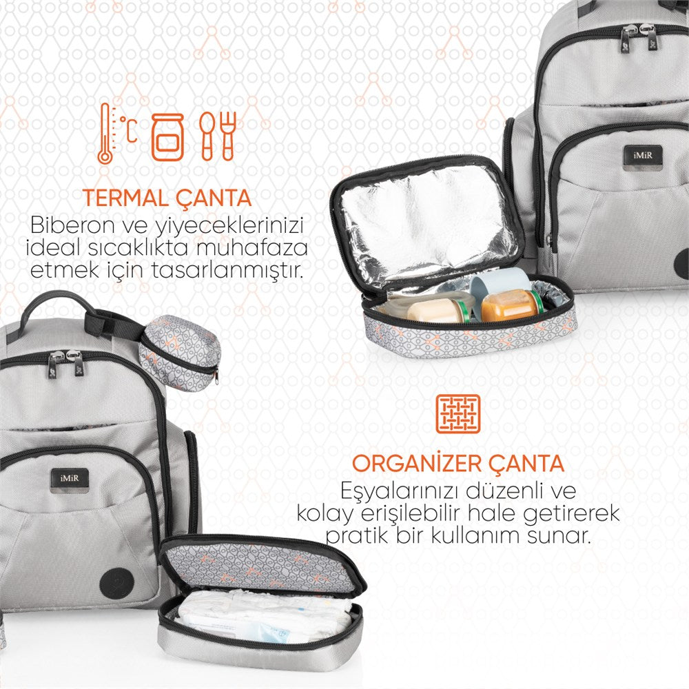 Gezenbebe Çok Fonksiyonlu Kişiselleştirilebilir Bebekli Aile Bebek Bakım Sırt Çantası Grey