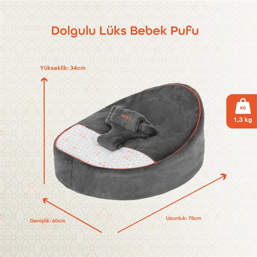 Gezenbebe Comfy Dolgulu Bebek Pufu - Charcoal
