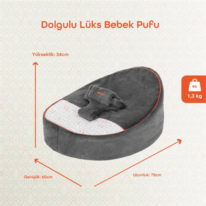 Gezenbebe Comfy Dolgulu Bebek Pufu - Charcoal