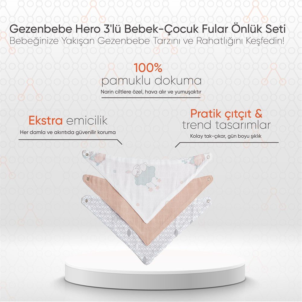 Gezenbebe Hero 3'lü Bebek-Çocuk Fular Önlük Seti Bunny