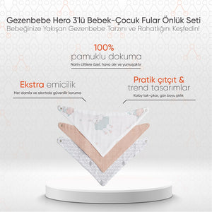 Gezenbebe Hero 3'lü Bebek-Çocuk Fular Önlük Seti Bunny